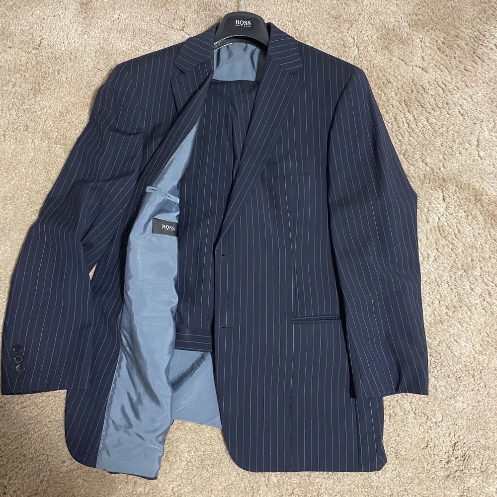 Hugo Boss 2 button blue pinstriped suit